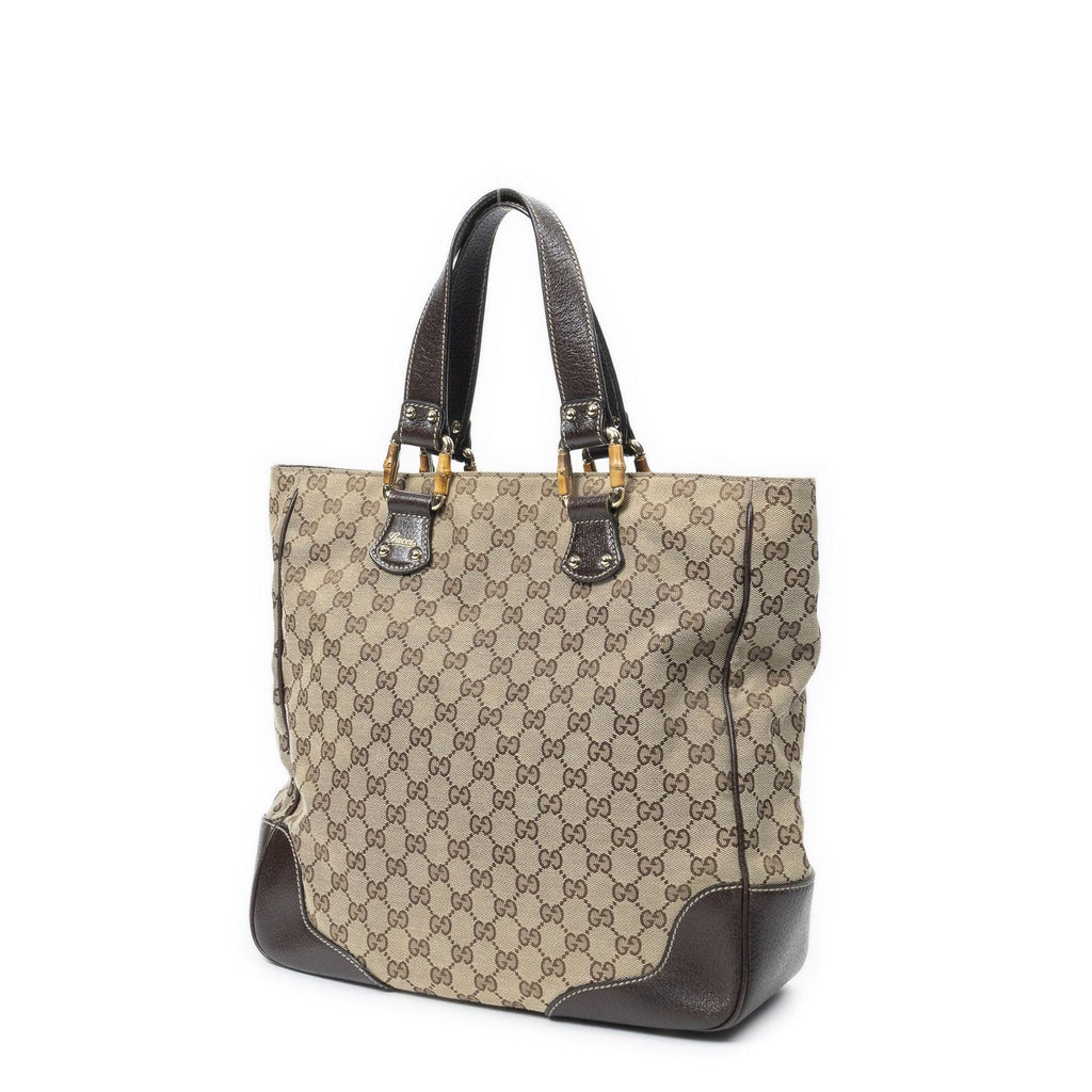 Gucci Bamboo Horsebit Tote Beige Brown GG Canvas — view 2
