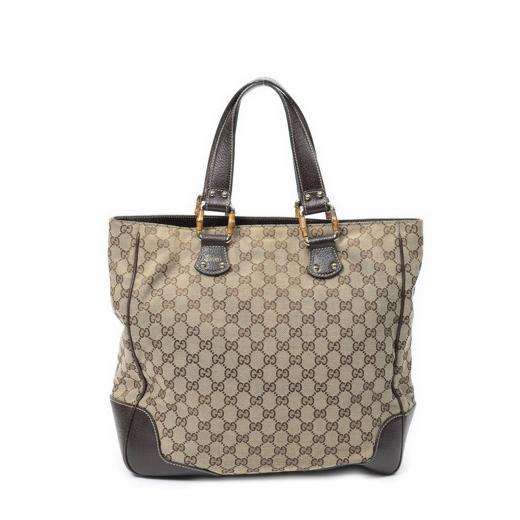 Gucci Bamboo Horsebit Tote Beige Brown GG Canvas — view 5