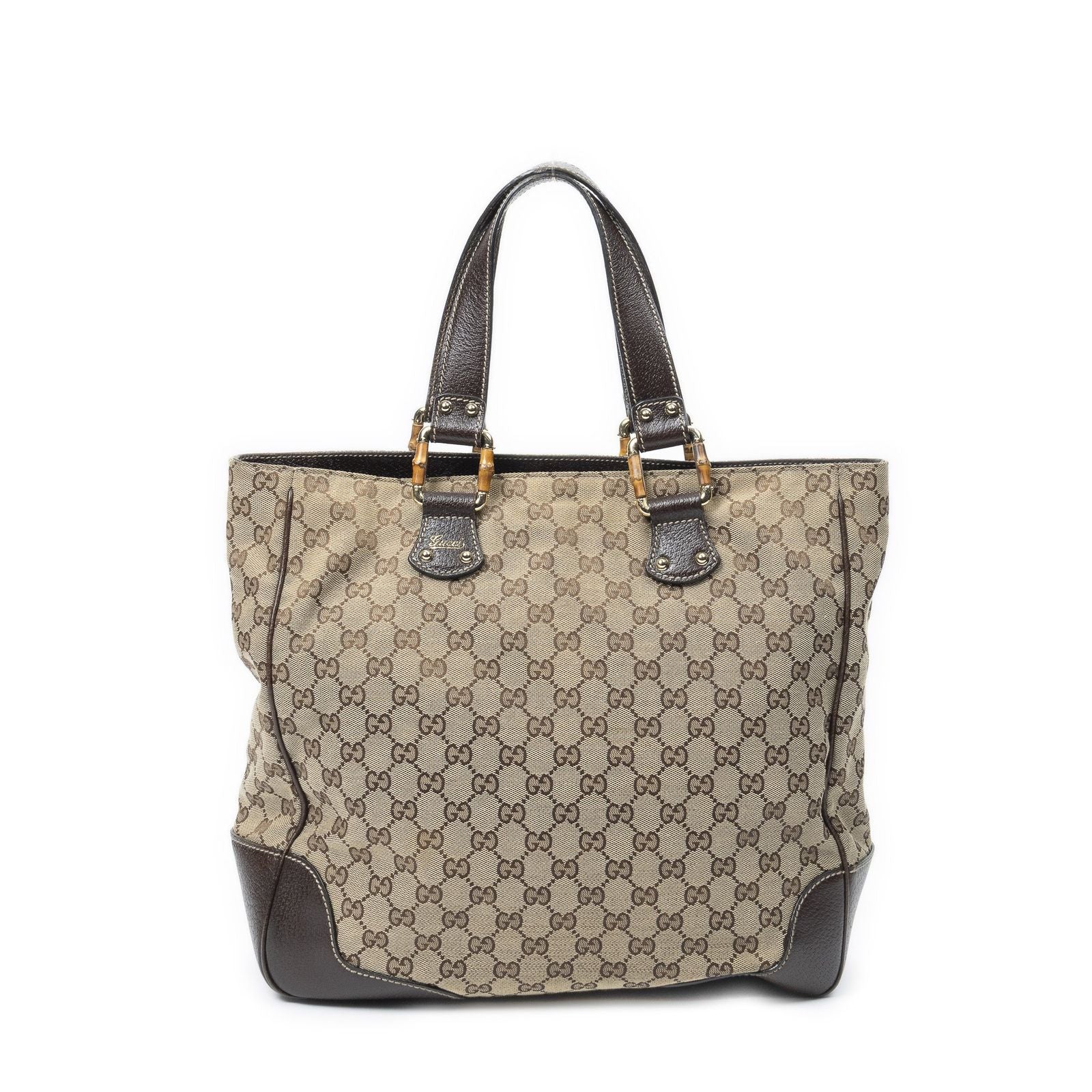Gucci Bamboo Horsebit Tote Beige Brown GG Canvas — view 5