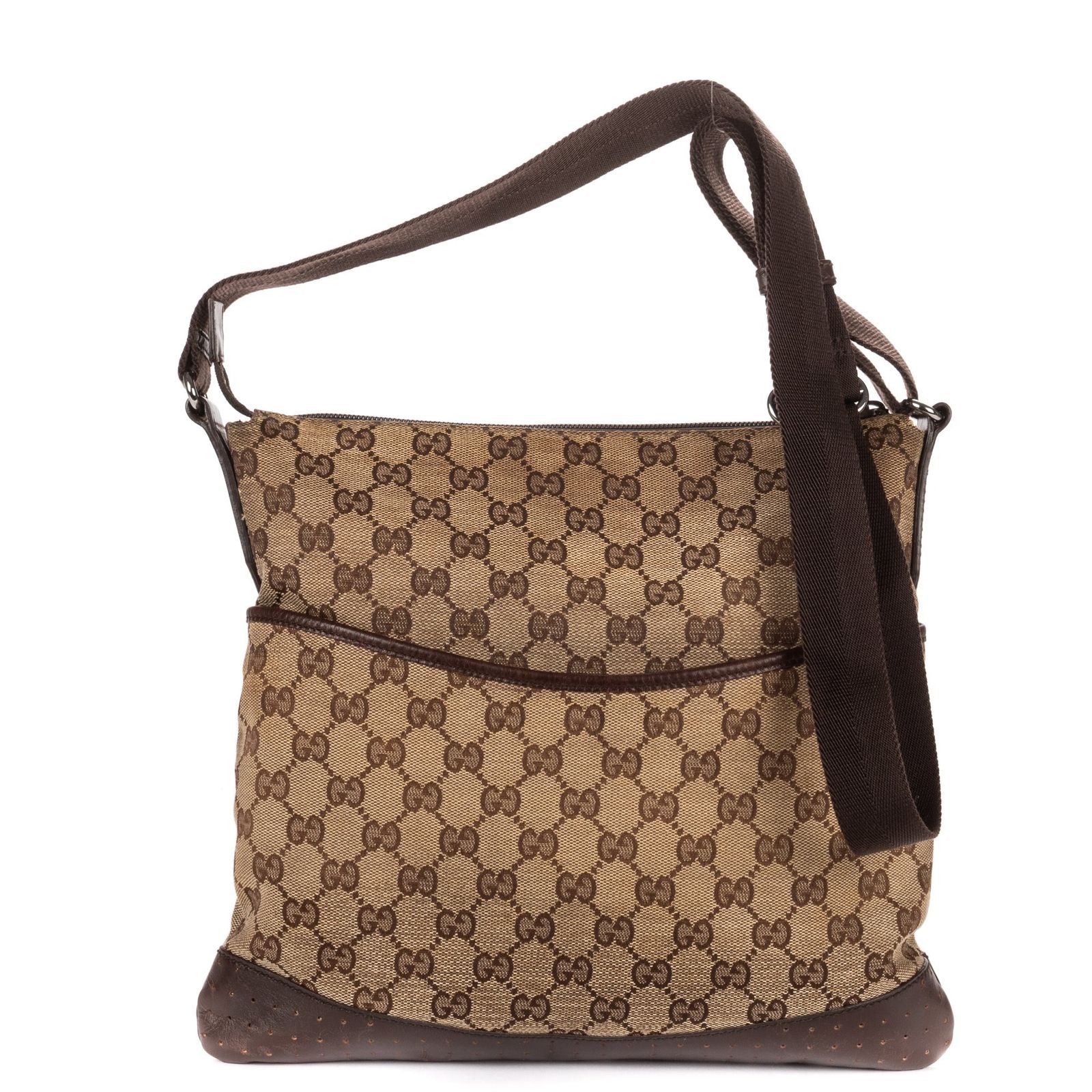 Gucci Vintage Flap Messenger Beige Dark Brown GG Canvas