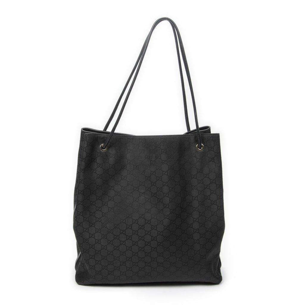 Gucci Drawstring Vertical Tote Black GG Nylon Canvas