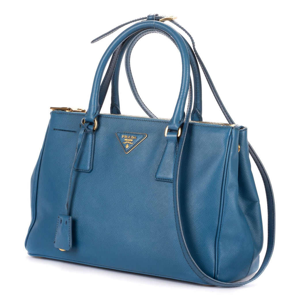Prada Large Double Zip Galleria Tote Blue Saffiano Leather — view 2