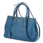 Prada Large Double Zip Galleria Tote Blue Saffiano Leather — view 2