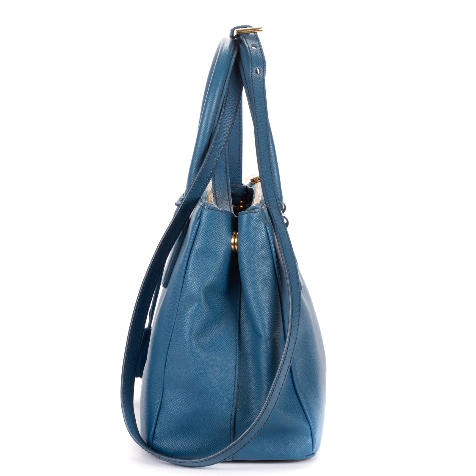 Prada Large Double Zip Galleria Tote Blue Saffiano Leather — view 3