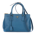 Prada Large Double Zip Galleria Tote Blue Saffiano Leather