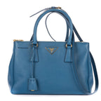 Prada Large Double Zip Galleria Tote Blue Saffiano Leather