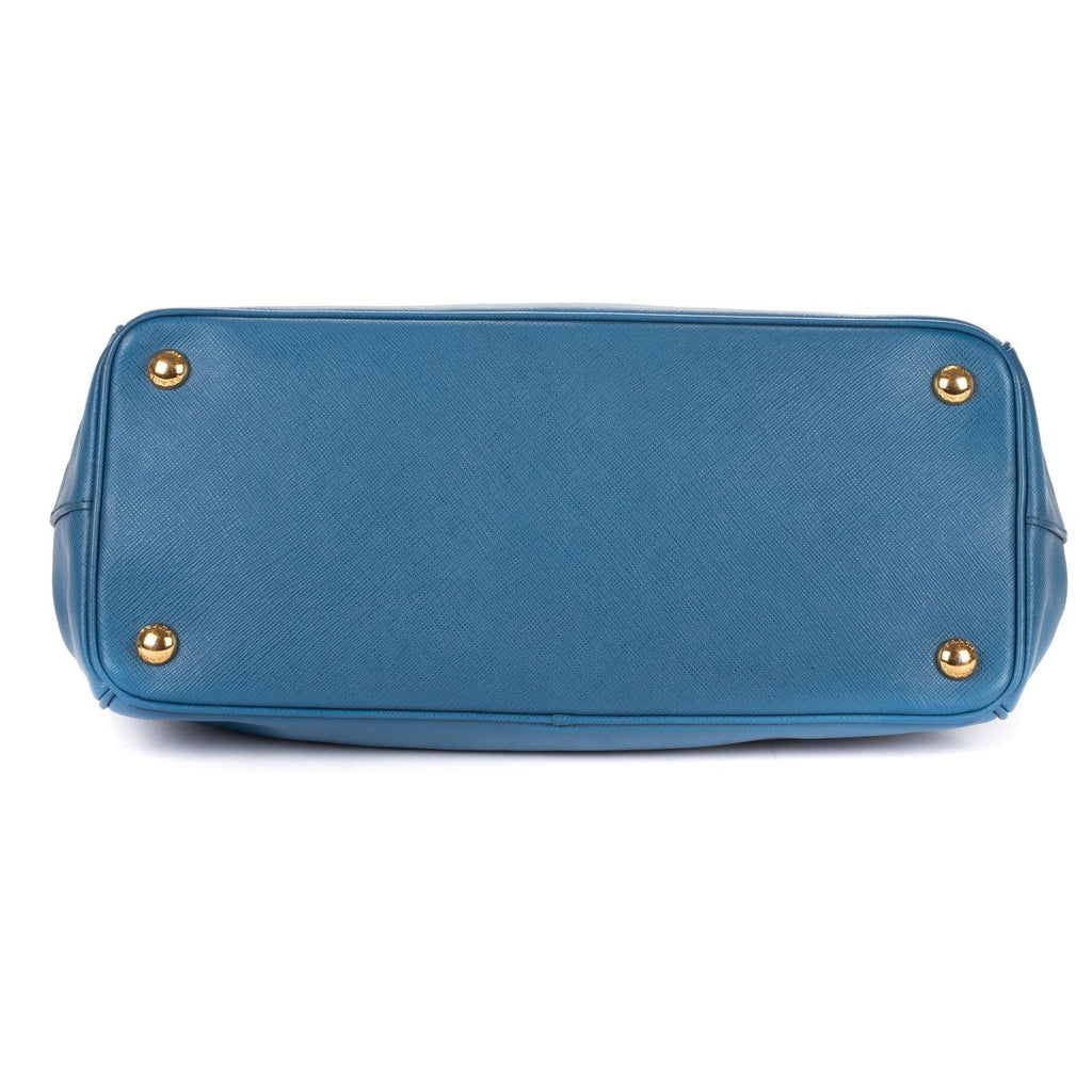 Prada Large Double Zip Galleria Tote Blue Saffiano Leather — view 6