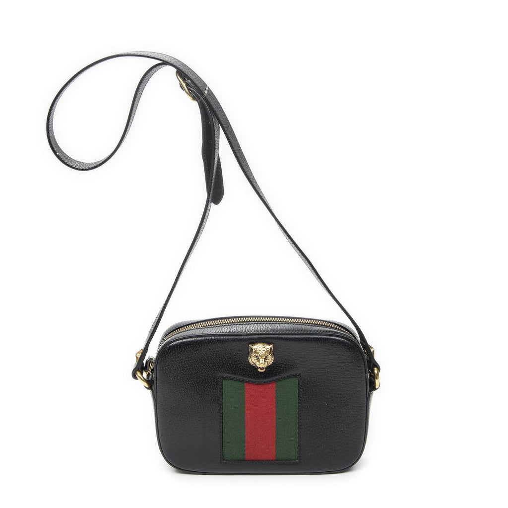 Gucci Web Animalier Disco Crossbody Black Grain Calf Skin Leather