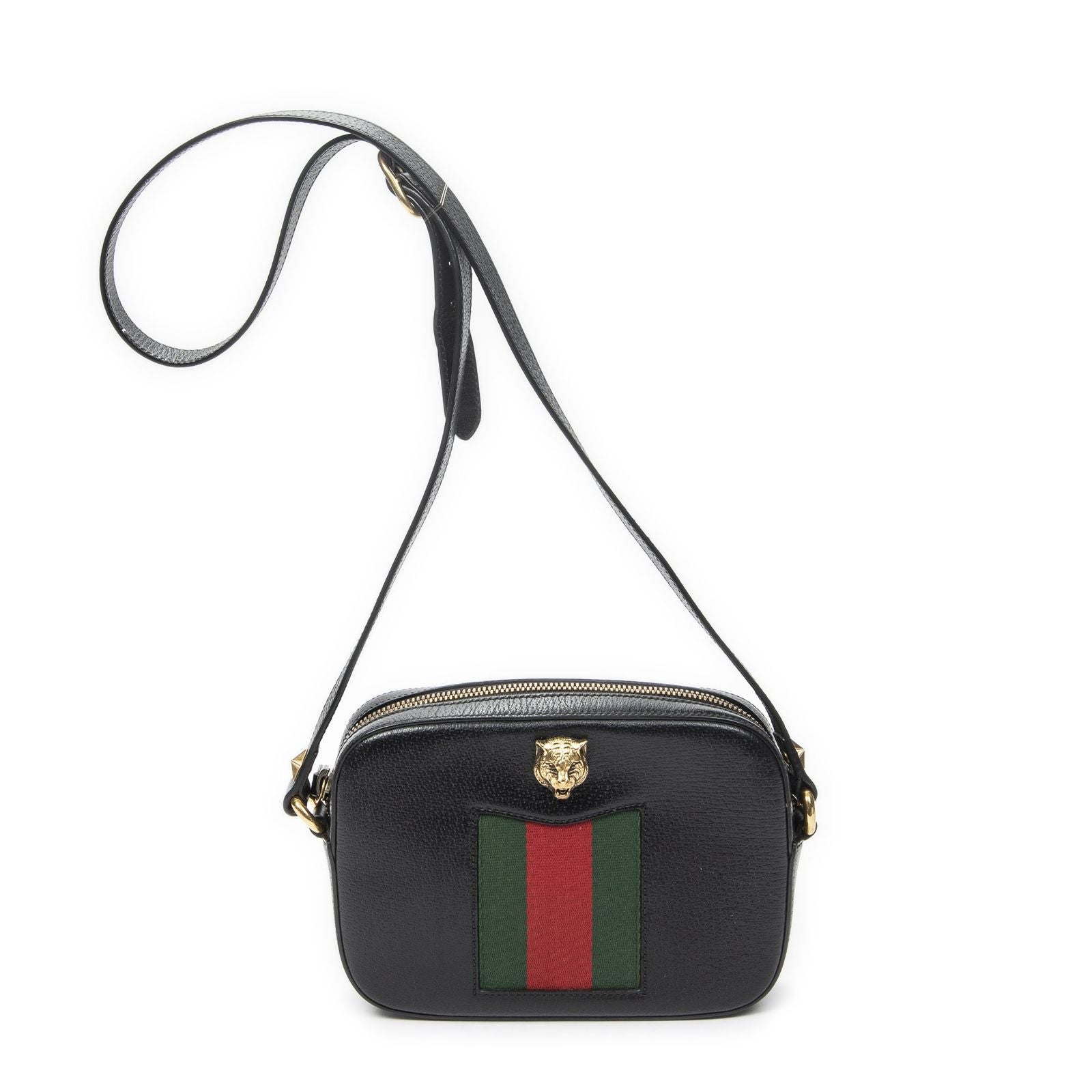 Gucci Web Animalier Disco Crossbody Black Grain Calf Skin Leather