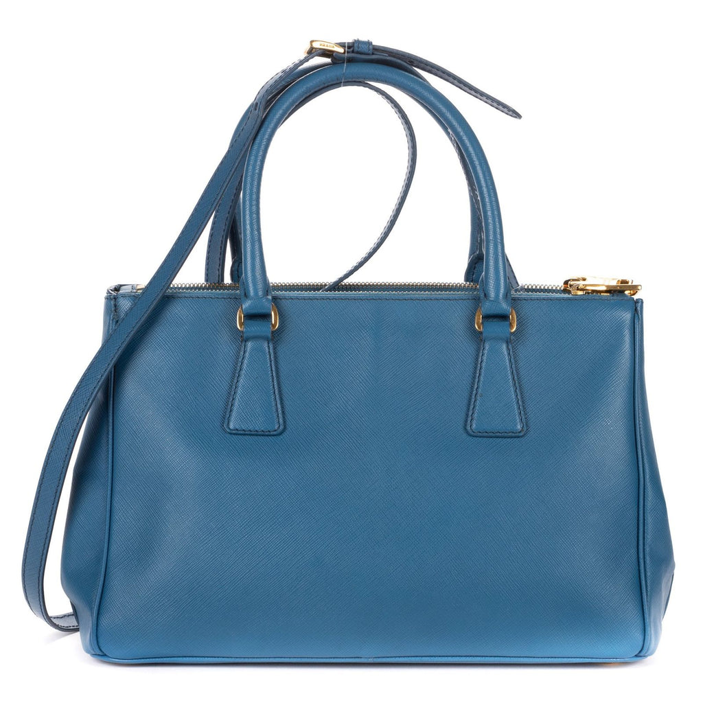 Prada Large Double Zip Galleria Tote Blue Saffiano Leather — view 5