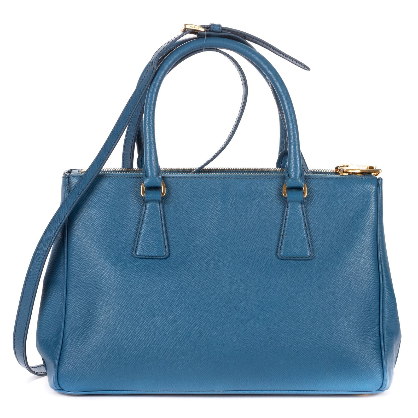 Prada Large Double Zip Galleria Tote Blue Saffiano Leather — view 5