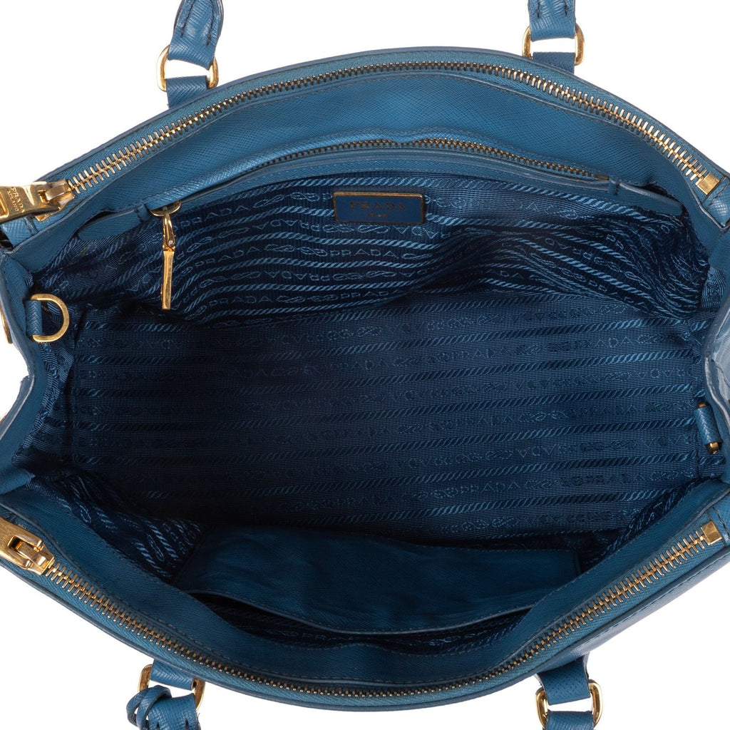 Prada Large Double Zip Galleria Tote Blue Saffiano Leather — view 9
