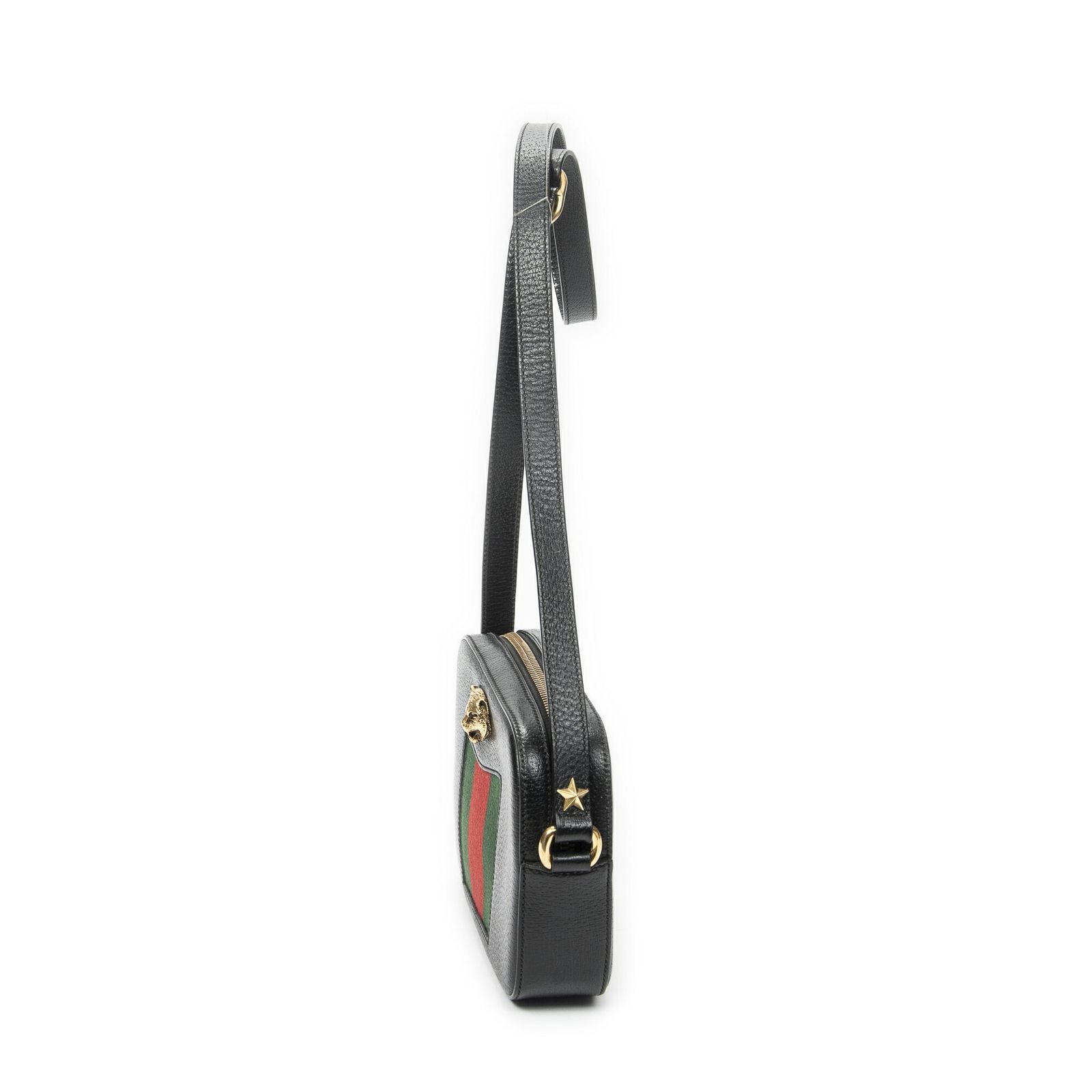 Gucci Web Animalier Disco Crossbody Black Grain Calf Skin Leather — view 3