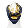 Hermes Scarf Navy Gold Ivory Silk