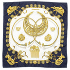 Hermes Scarf Navy Gold Ivory Silk — view 2