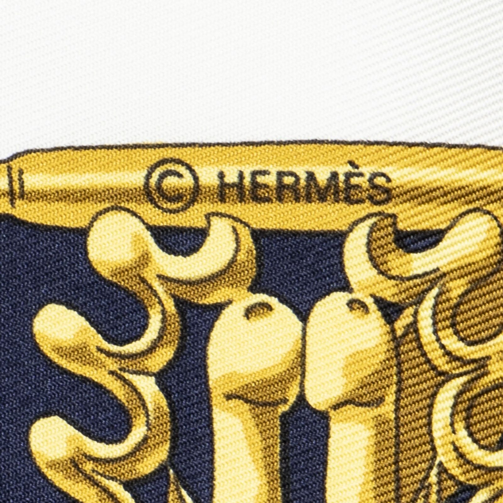 Hermes Scarf Navy Gold Ivory Silk — view 4