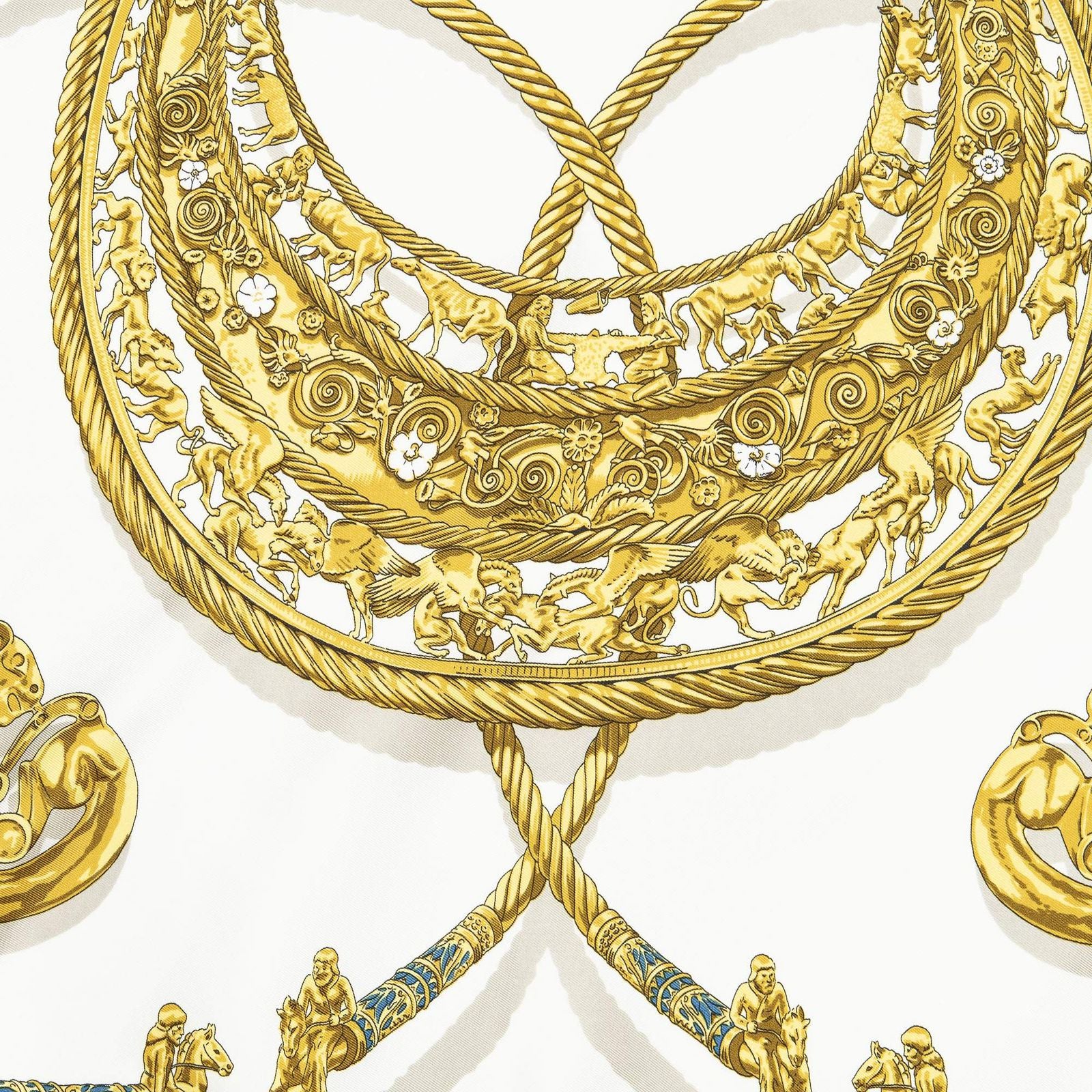 Hermes Scarf Navy Gold Ivory Silk — view 3