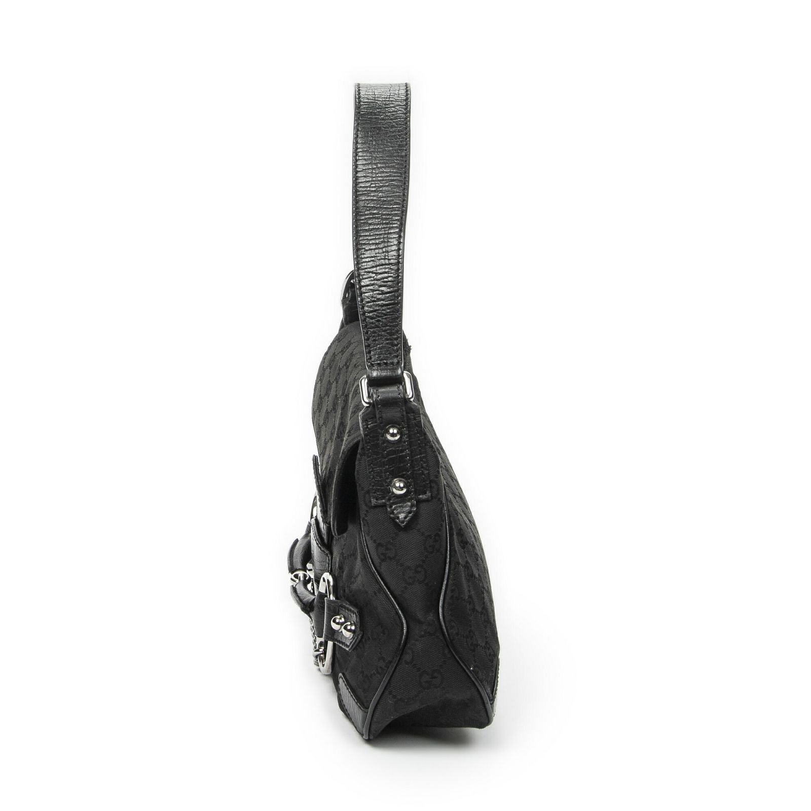 Gucci Horsebit Chain Shoulder Flap Black GG Canvas — view 3