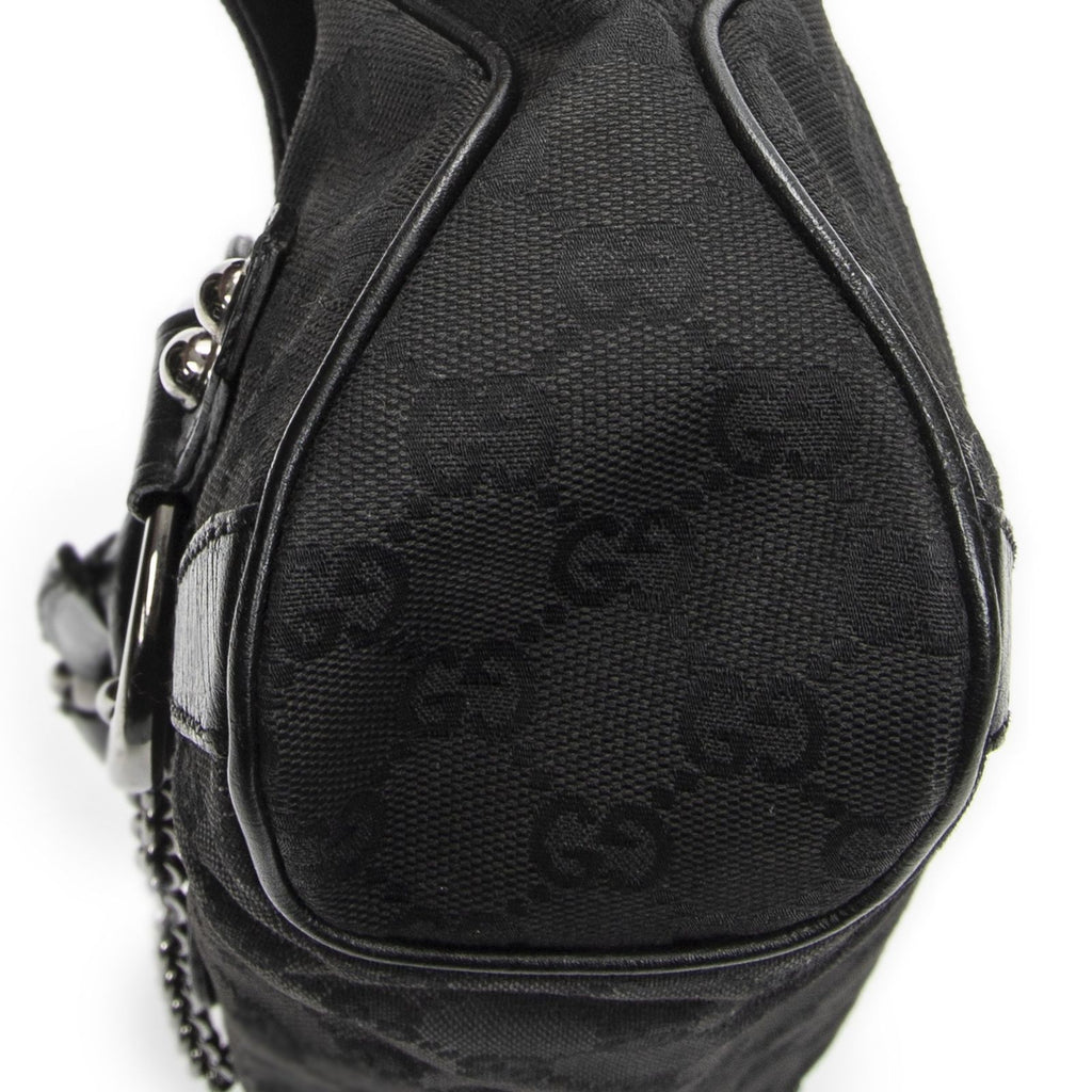 Gucci Horsebit Chain Shoulder Flap Black GG Canvas — view 8