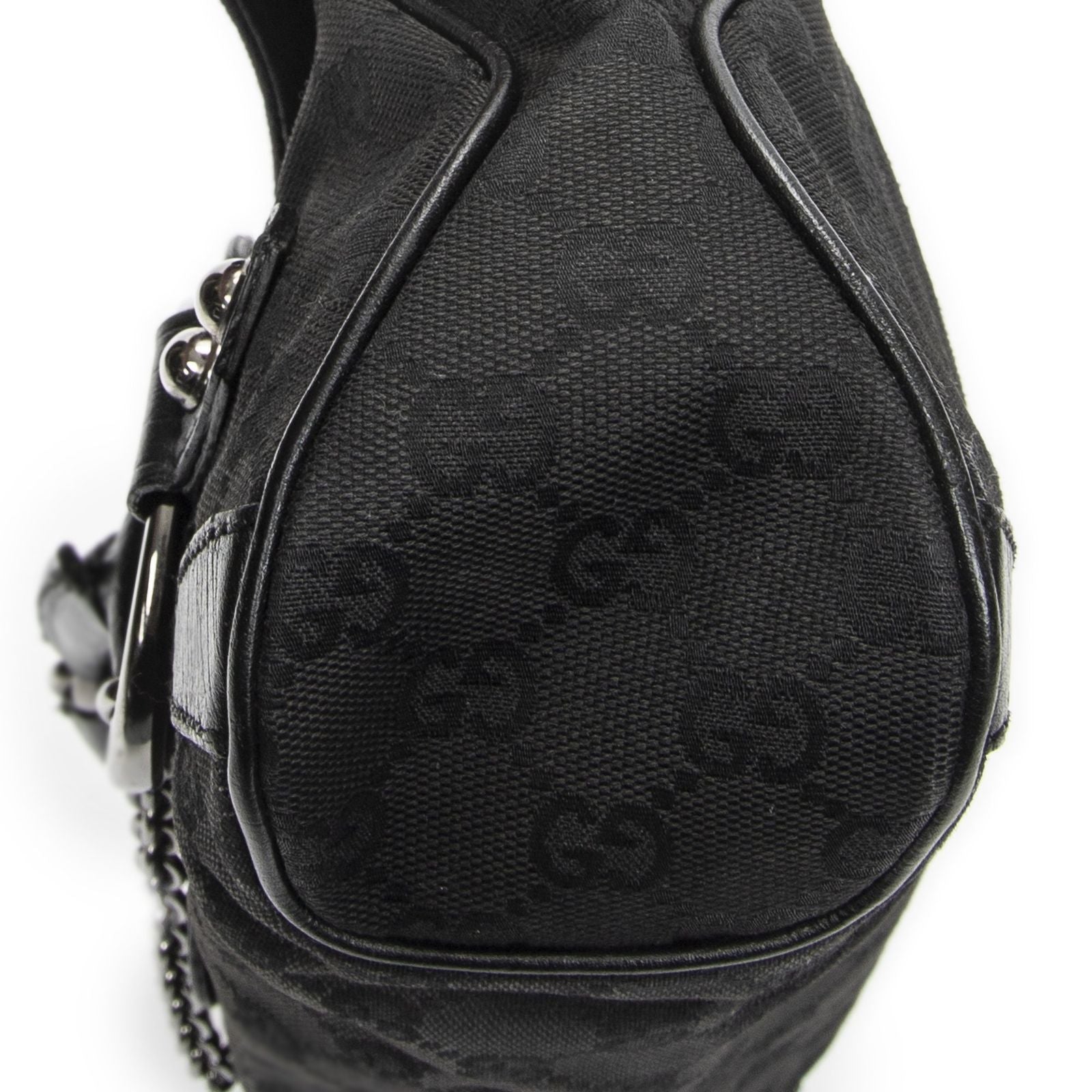 Gucci Horsebit Chain Shoulder Flap Black GG Canvas — view 8