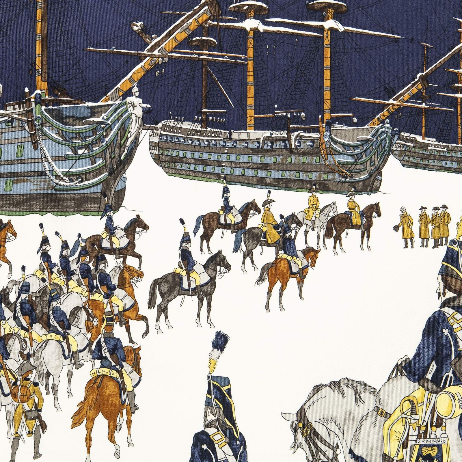 Hermes Scarf Dark Green Navy 100% Gold Twill Silk — view 3