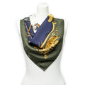 Hermes Scarf Dark Green Navy 100% Gold Twill Silk