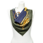 Hermes Scarf Dark Green Navy 100% Gold Twill Silk