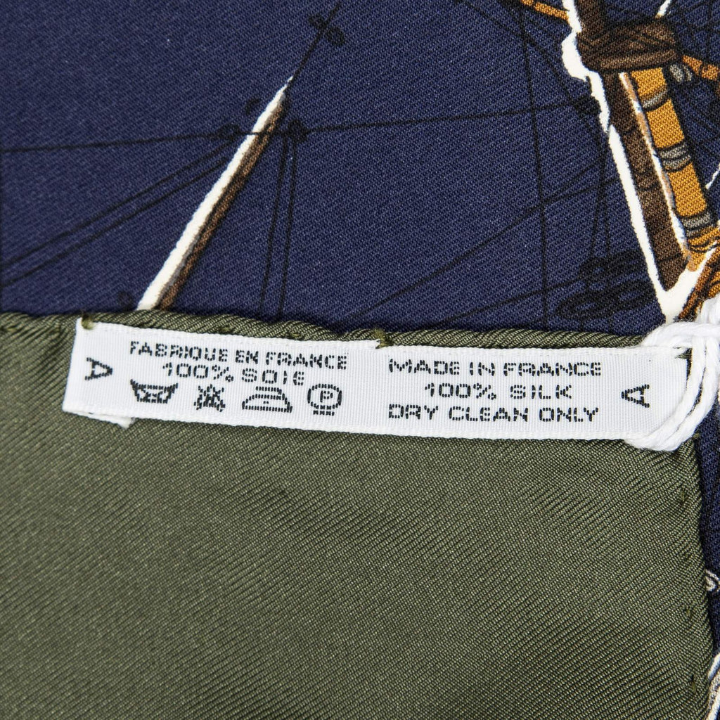 Hermes Scarf Dark Green Navy 100% Gold Twill Silk — view 5