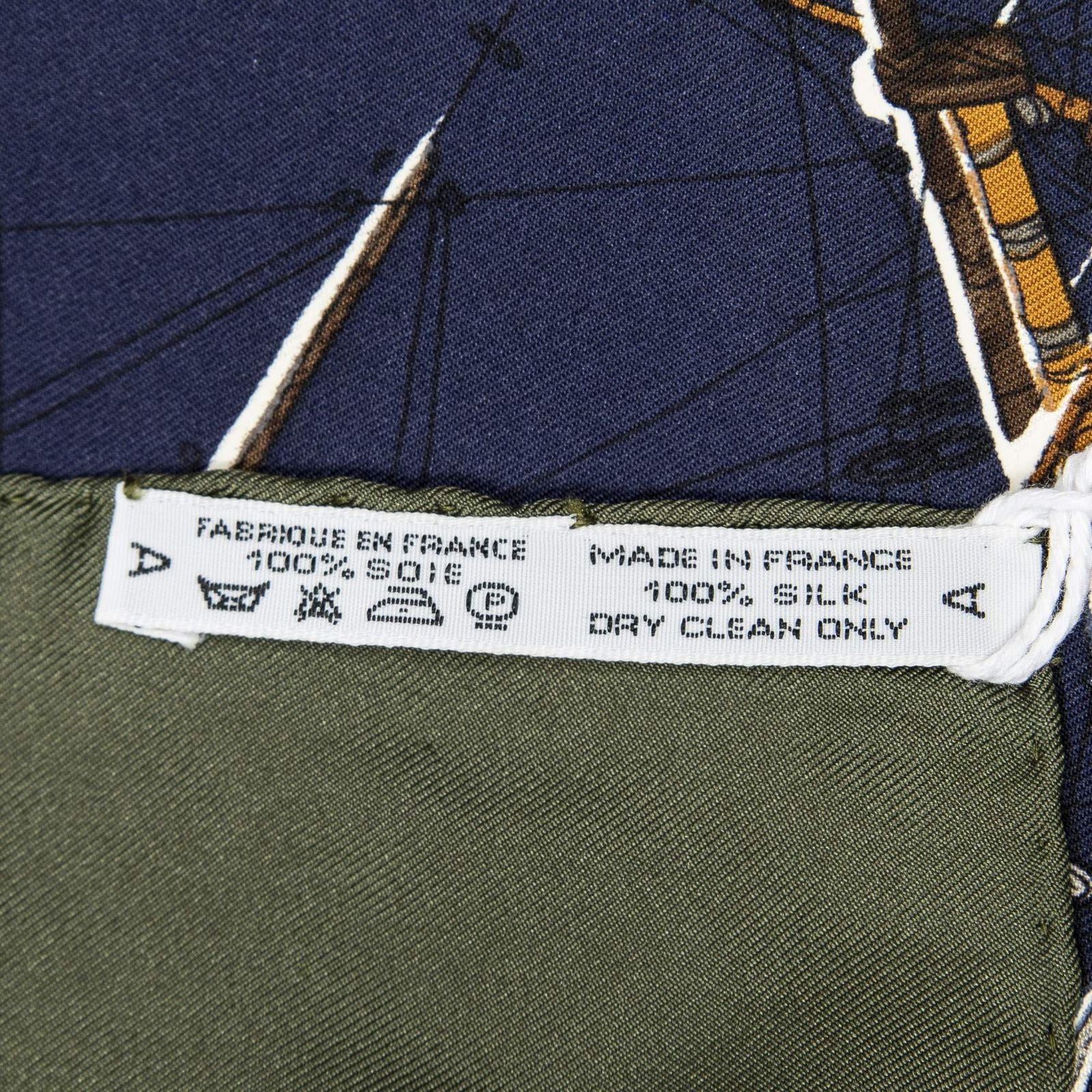 Hermes Scarf Dark Green Navy 100% Gold Twill Silk — view 5