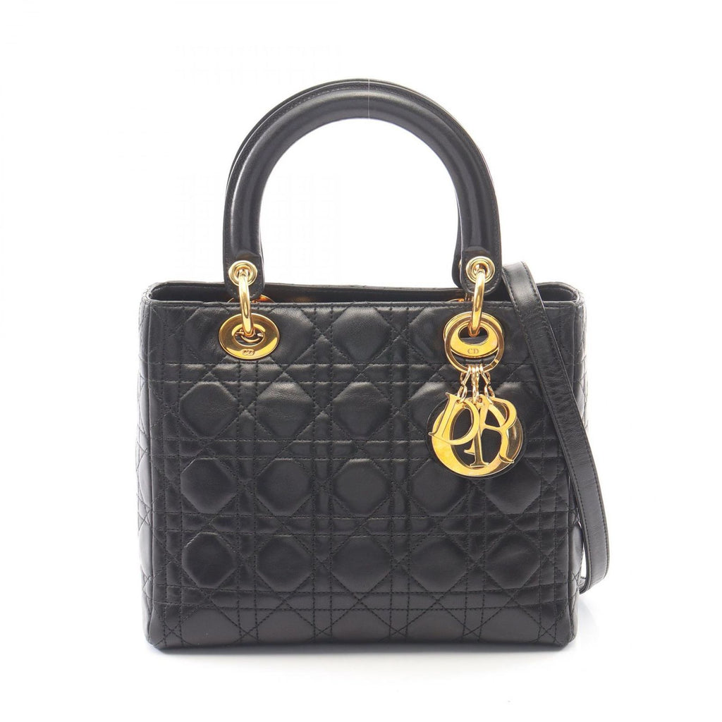 Dior Handbag Lady Dior Cannage 2-Way Black Leather Tote