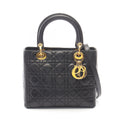 Dior Handbag Lady Dior Cannage 2-Way Black Leather Tote