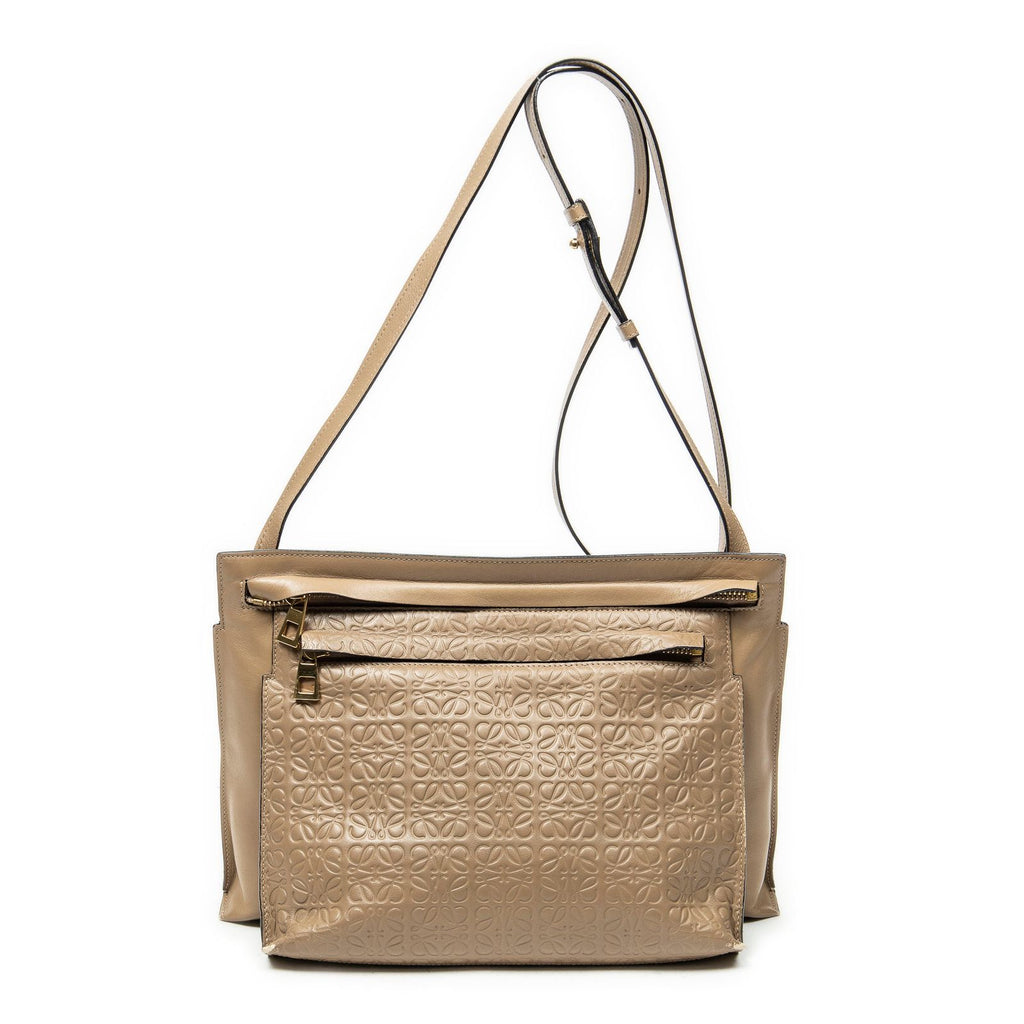 Loewedouble Pouch Crossbody Brown Animal Embossed Leather