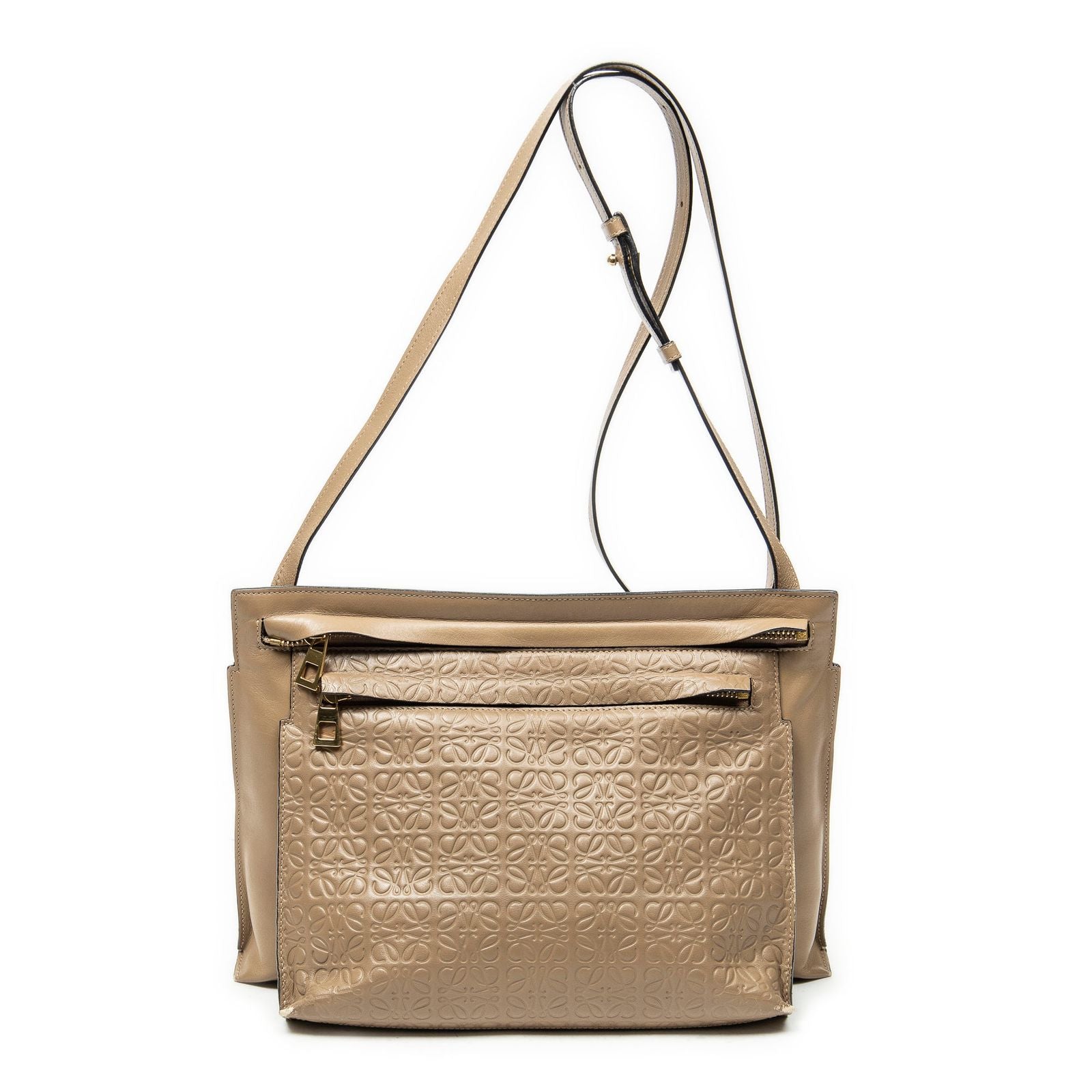 Loewedouble Pouch Crossbody Brown Animal Embossed Leather
