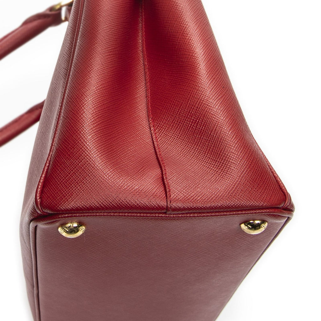 Prada Large Double Zip Galleria Tote Red Saffiano Leather — view 7