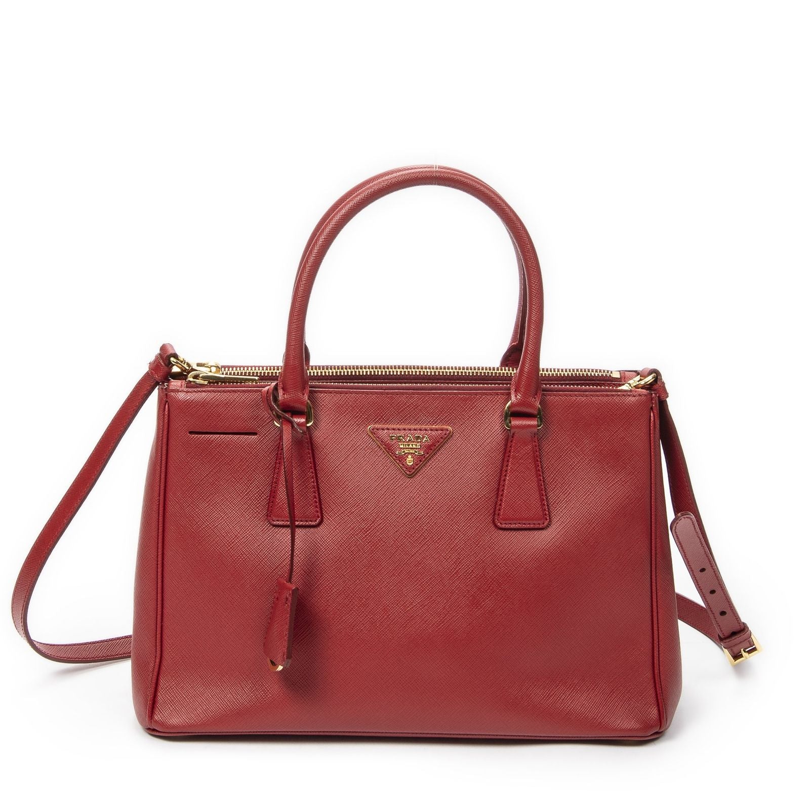 Prada Large Double Zip Galleria Tote Red Saffiano Leather