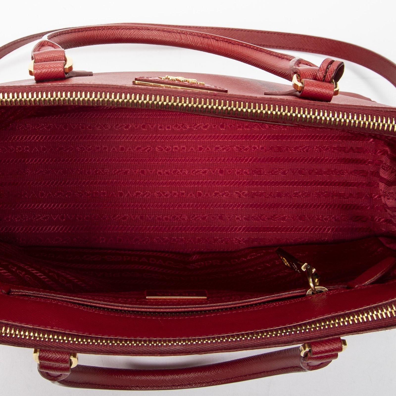 Prada Large Double Zip Galleria Tote Red Saffiano Leather — view 9