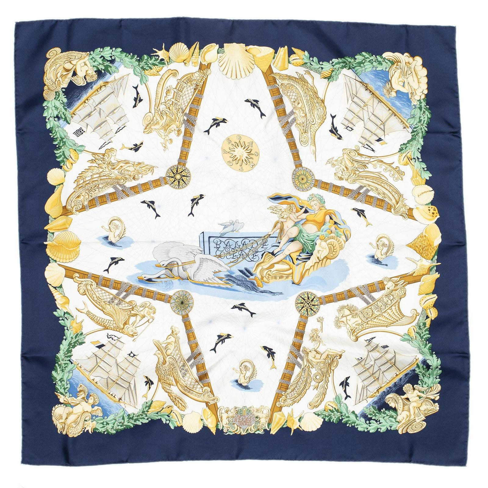 Hermes Scarf Blue Ivory Beige Silk — view 2