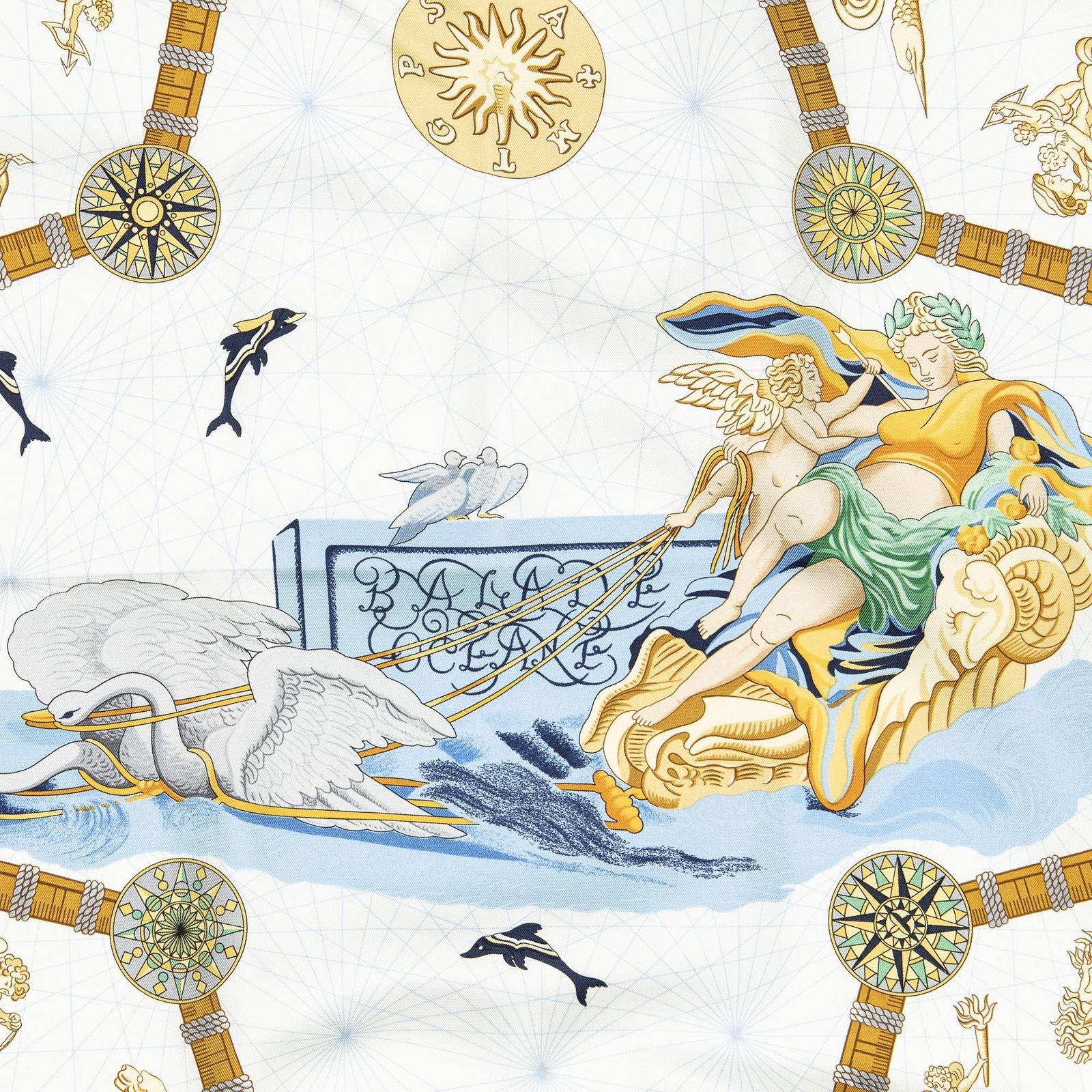 Hermes Scarf Blue Ivory Beige Silk — view 3