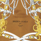 Hermes Scarf White Brown 100% Gold Twill Silk — view 3