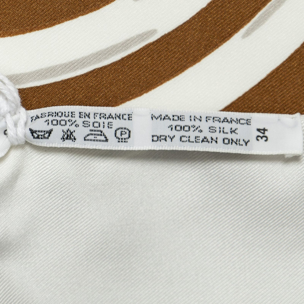 Hermes Scarf White Brown 100% Gold Twill Silk — view 5