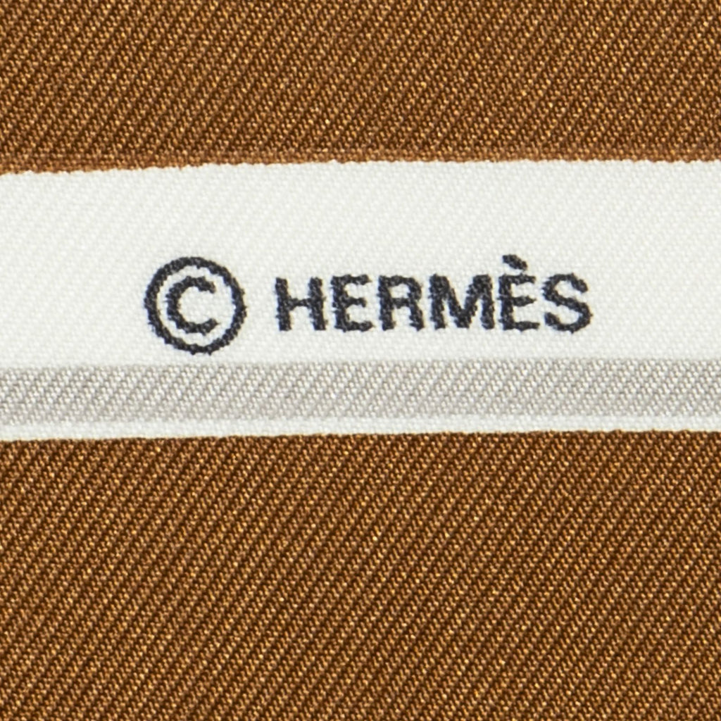 Hermes Scarf White Brown 100% Gold Twill Silk — view 4