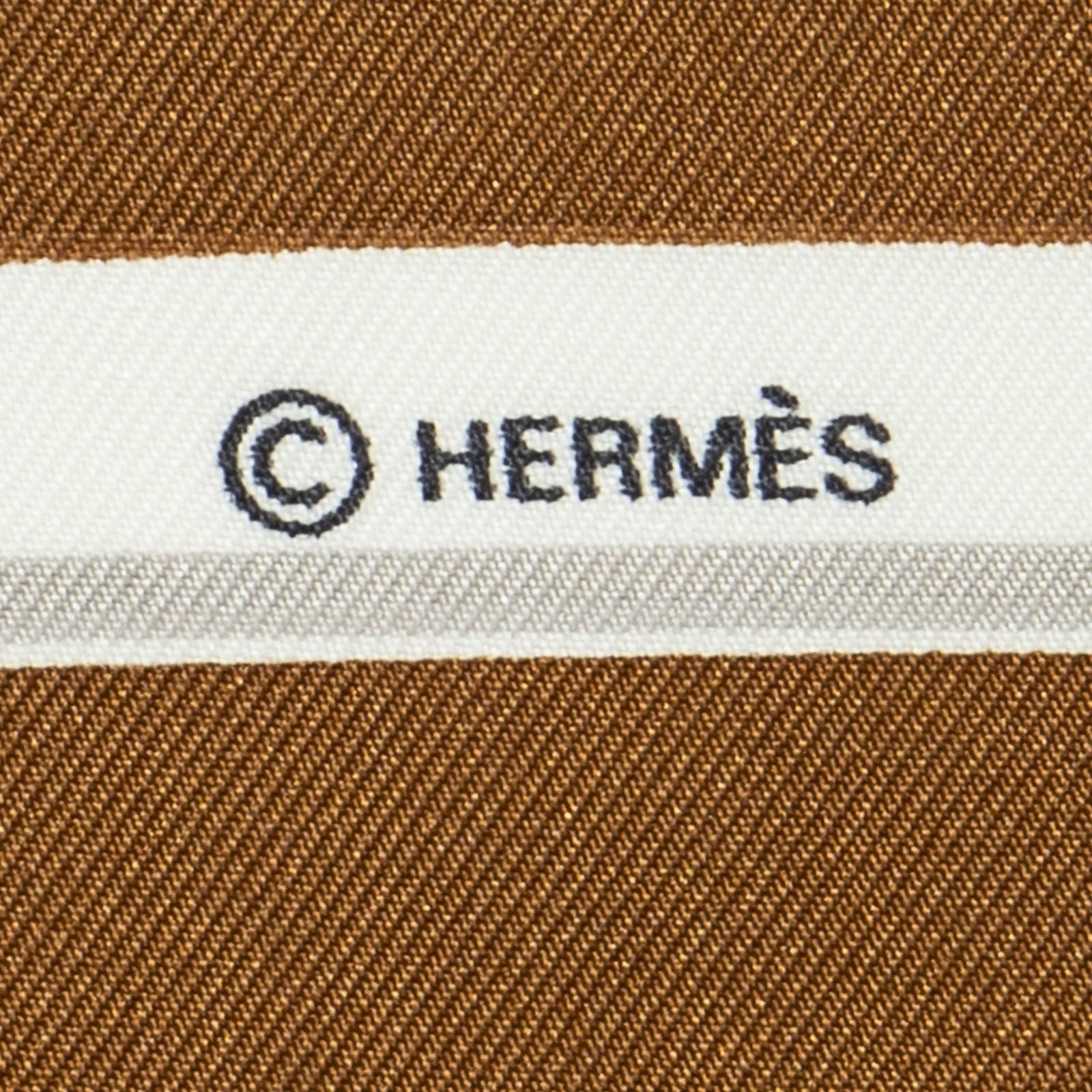 Hermes Scarf White Brown 100% Gold Twill Silk — view 4