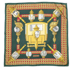 Hermes Scarf Green Red 100% Gold Twill Silk — view 2