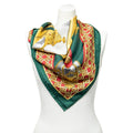 Hermes Scarf Green Red 100% Gold Twill Silk