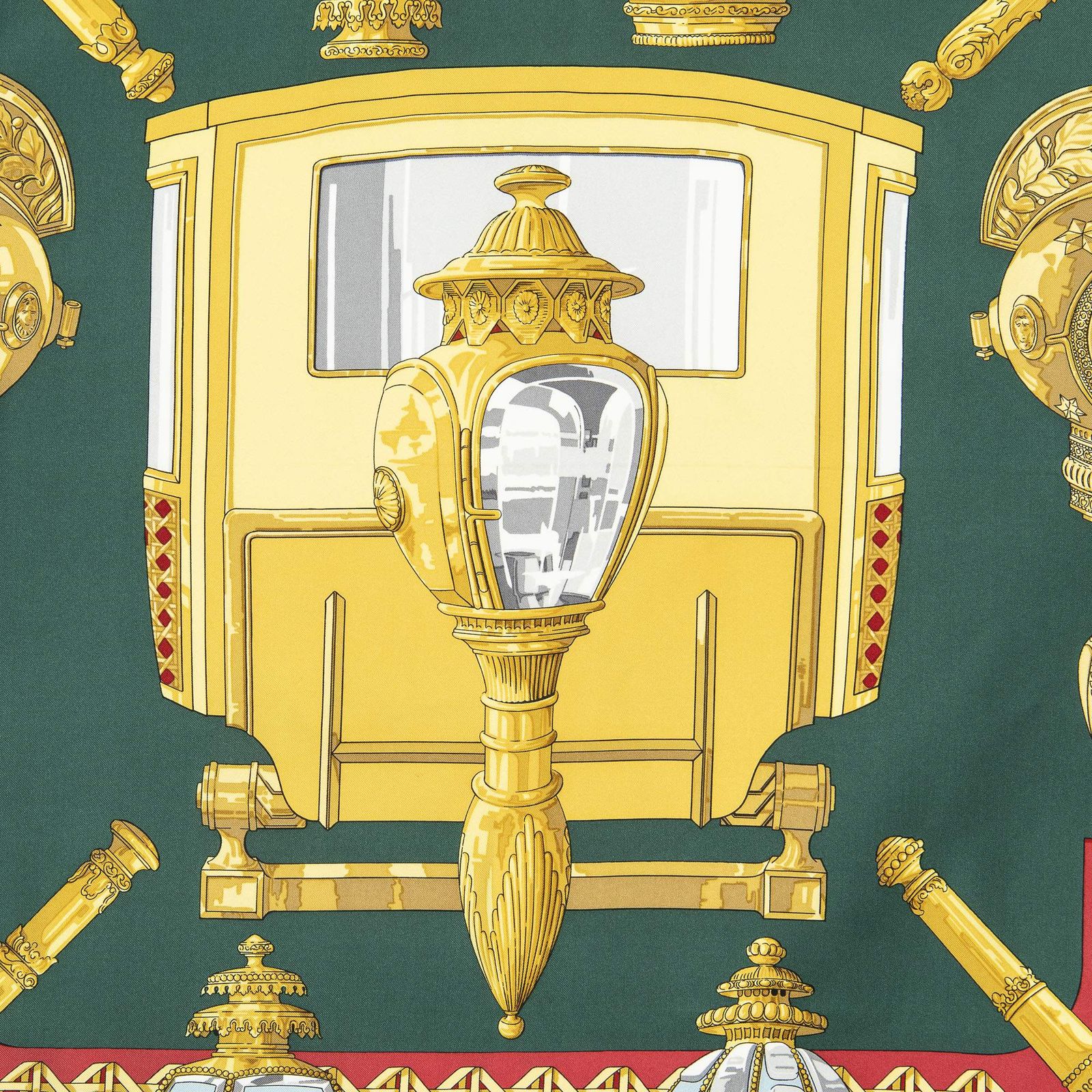 Hermes Scarf Green Red 100% Gold Twill Silk — view 3
