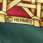Hermes Scarf Green Red 100% Gold Twill Silk — view 4