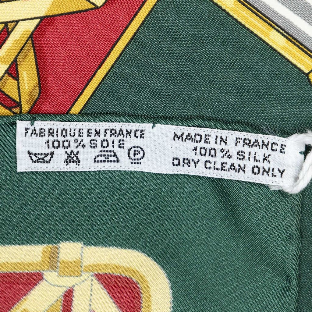 Hermes Scarf Green Red 100% Gold Twill Silk — view 5
