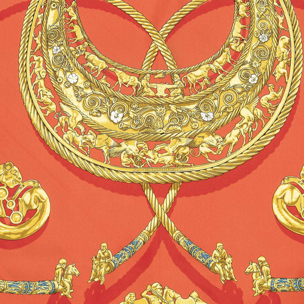 Hermes Scarf Red Gold Silk
