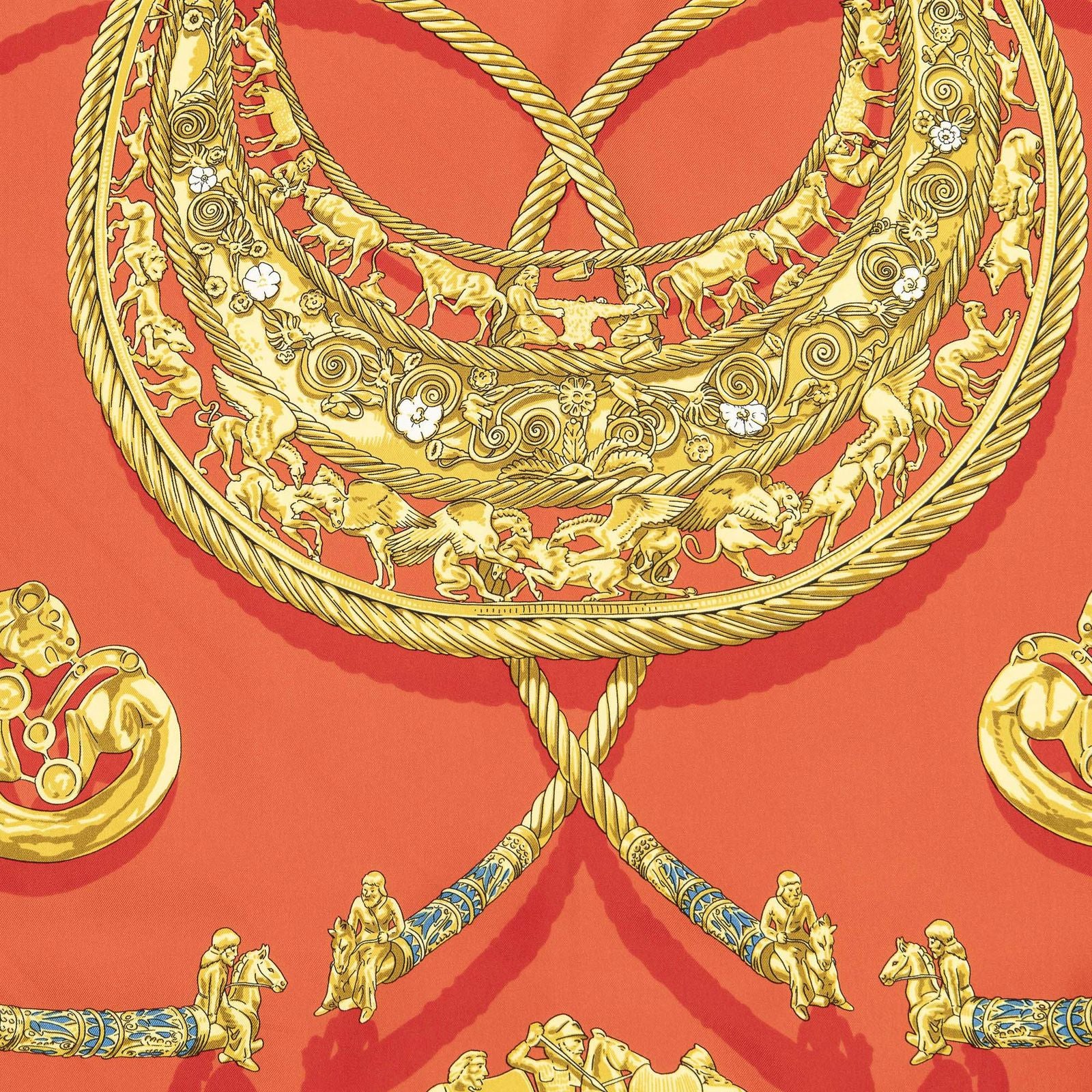 Hermes Scarf Red Gold Silk