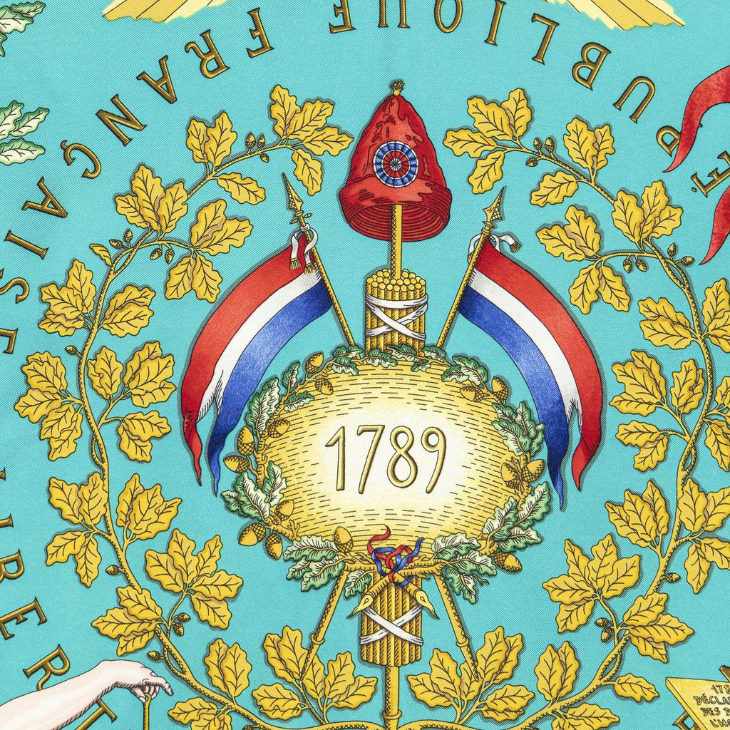 Hermes Scarf Navy Teal 100% Gold Twill Silk — view 3